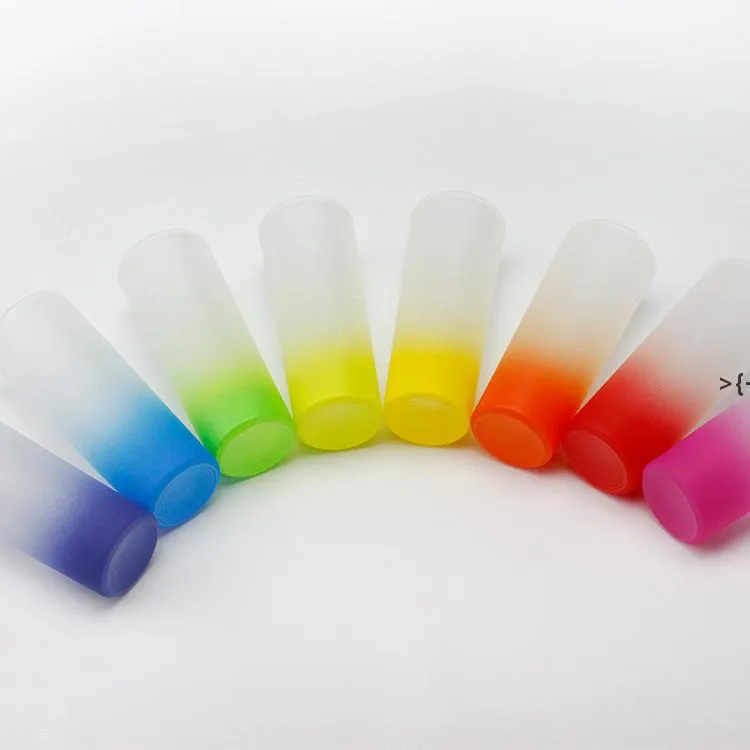 Bicchieri da shot smerigliati da 3 once colorati per sublimazione in colore sfumato con stampa a trasferimento termico sul fondo colorato Trasparente RRA9525