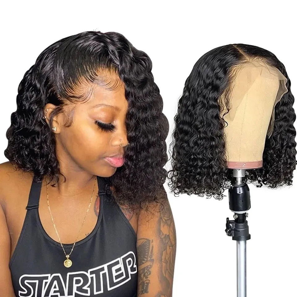 Hd lace frontal wig ,short blunt cut Curly Bob Wig preplucked Lace Front Human Hair Wigs Brazilian Hair deep wave wig