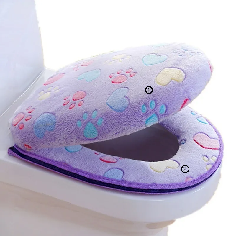 Badkamer Zitting Set Thicken Soft Coral Velvet Rainbow Color Rits Toilet Case Warm Waterdicht WC Potty Cover SWZ030