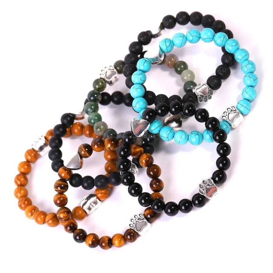 String paw hart armband natuursteen tijger eye agaat turquoise kralen armbanden voor vrouwen mannen mode sieraden cadeau wil en sandy