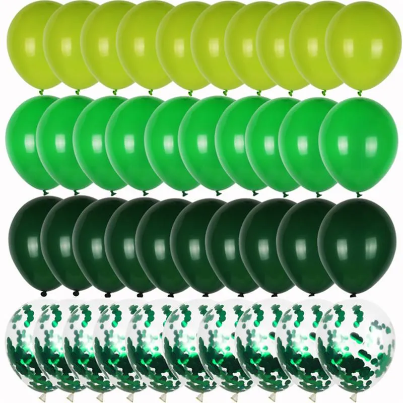 Feestdecoratie 40 stks groene ballonnen set olijfballon metalen confetti ballon jungle safari dierlijke verjaardag decoraties kinderen lucht globos