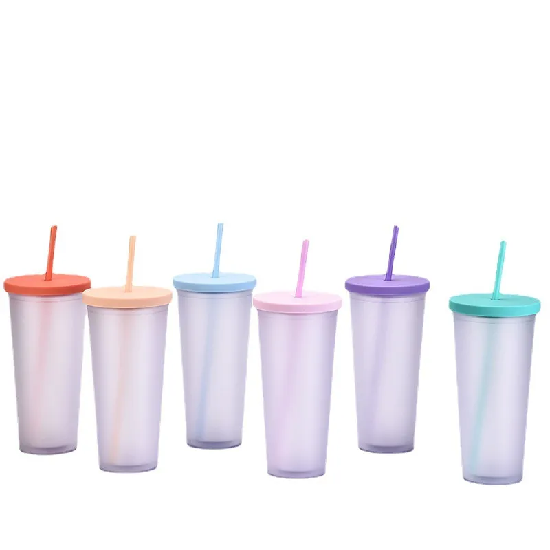 700ml Matte Double Layer Plastic Bulk Tumblers With Straws With Lids And  Straw Ideal For Office And Home Sports From Esw_house, $5.7