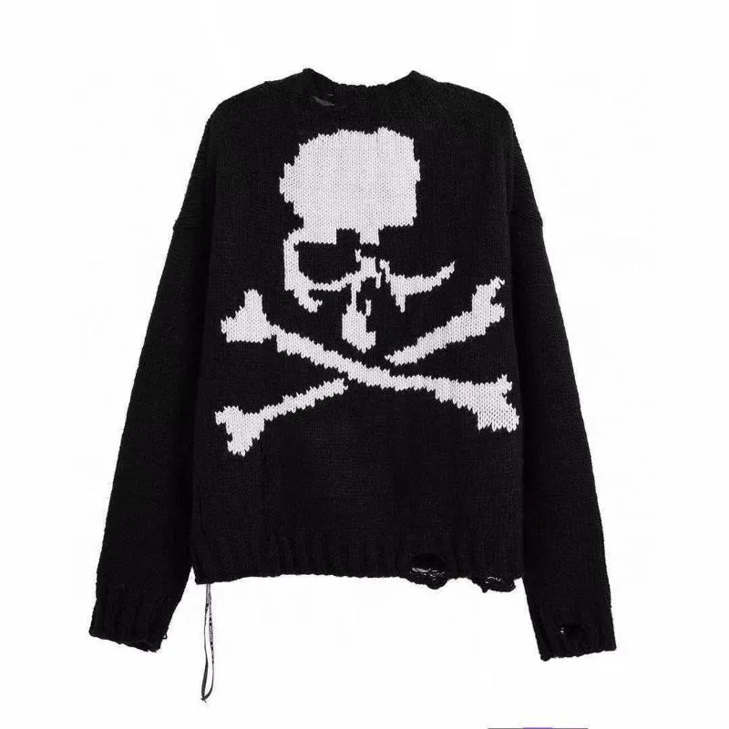 Vrouwen Truien Harajuku Skull Print Y2K Losse Herfst Winter Trui Vrouwen Truien Casual Truien Gat Jumpers 2022 Koreaanse Tops