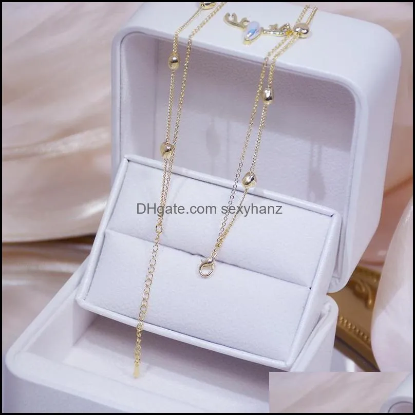 Gold Color Double Layer Heart Necklace Women Shining Bling Zircon Pendant Clavicle Chain Ball Charm Wedding Necklaces Jewelry