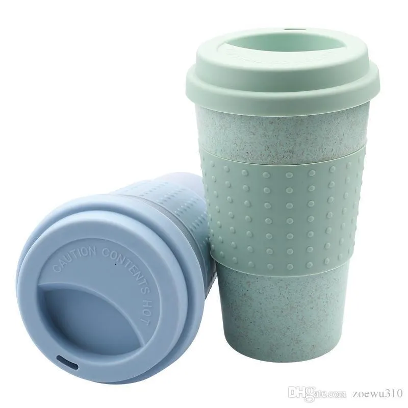 Mode Silicone Kaffeetasse mit Deckel umweltfreundlichem Weizen Stroh trinken Tee Tasse Kreative Kaffeetasse Reisebecher Pink Blue Tea Tasse XVT0370