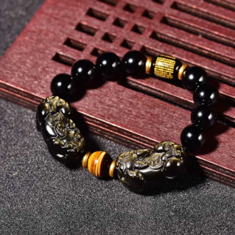 Feng shui gåva dubbel pi xiu obsidian hjärta sutra par armband för man och kvinnor lockar rikedom lycka till juvelery239l