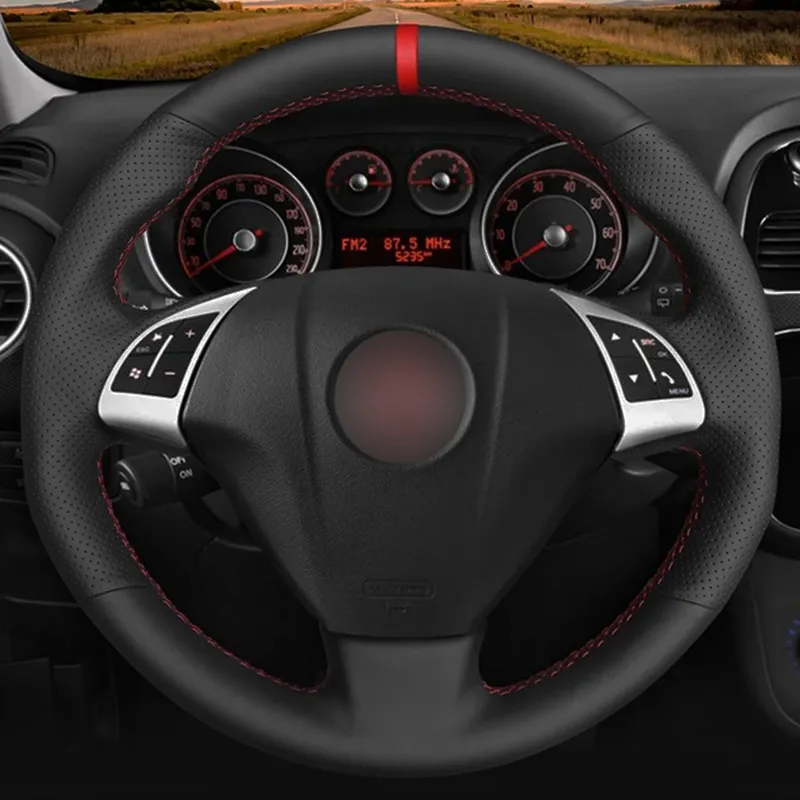 Black Genuine Leather Steering Wheel Cover for Fiat Grande Punto 2007 2024 Qubo Doblo Opel Combo