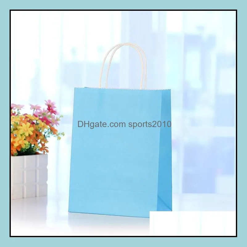 Assorted Small Neon Colored Paper Gift Bags with Handles Kraft Paper Party Bags Birthday Wedding Party Favor Goodie Bag LX2302