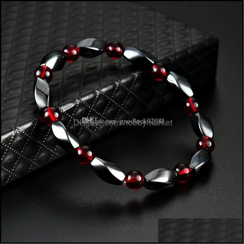 Fashion Magnetic Black Stone Ruby Bracelet Hematite Fashion Pain Ethnic Bracelets Therapy Health Care Magnet jewelry for men and women