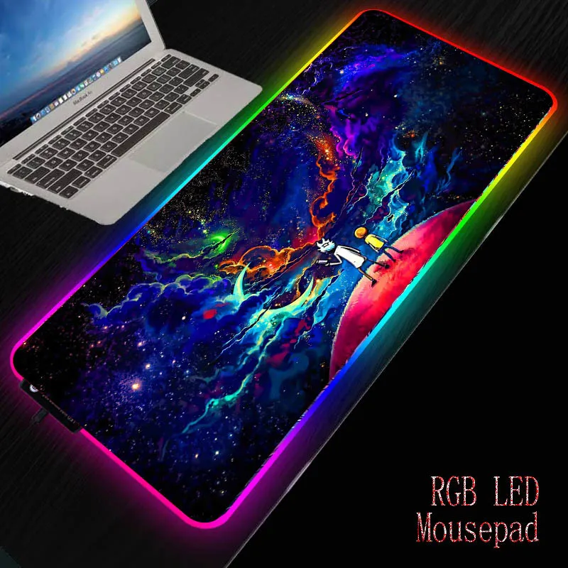 XGZ Morty Anime Gaming RGB Gamer Stor Mousepad LED Lighting USB Keyboard Colorful Desk Pad Möss Matt PC Laptop Desktop