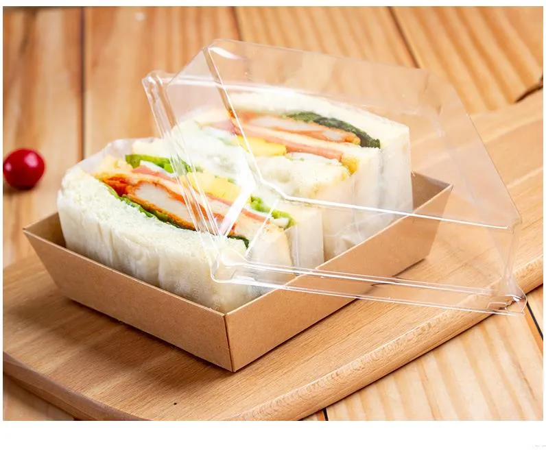 Cake Box Wholesale Transparent Clear Sandwich Puff Biscuit Dessert Baking Packaging Boxes Paper Gifts Case Square Rectangle Container SN3163