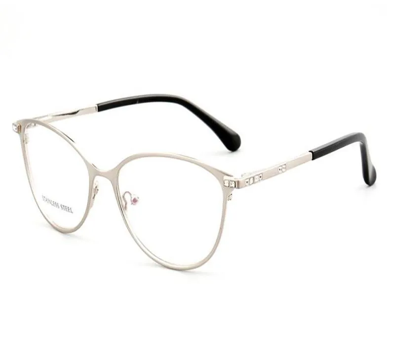 Роскошные алмазные очки из нержавеющей стали Стечки для женщин Прогрессивные мульти-фокусные очки Очки См. Далеко старинные чтения очков
