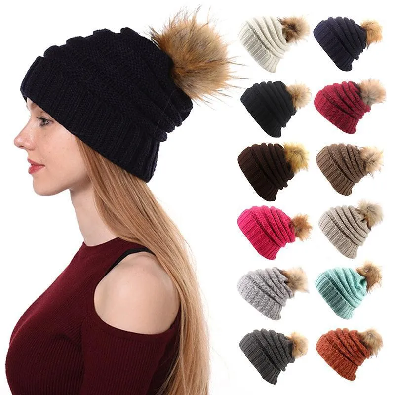 Farben Gestrickte Mütze Häkeln Mützen Männer Frauen Warme Wolle Stricken Ski Beanie Schädel Slouchy Pompom Winter Hüte Für Radfahren Masken