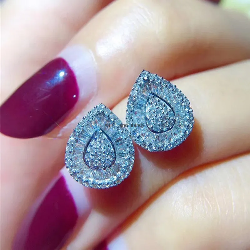 Water Drop Cubic Zirconia Stud Earring for Women 패션 웨딩 보석 선물 Will and Sandy