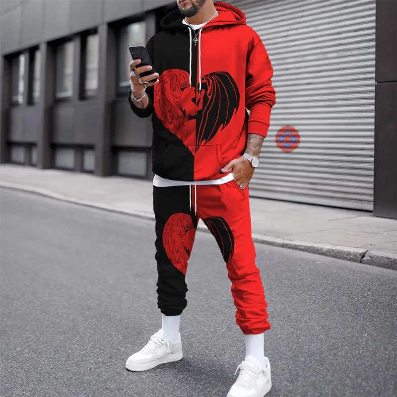 Colorful KING Angel 3D Printed 80s Tracksuit Mens Set Fashionable