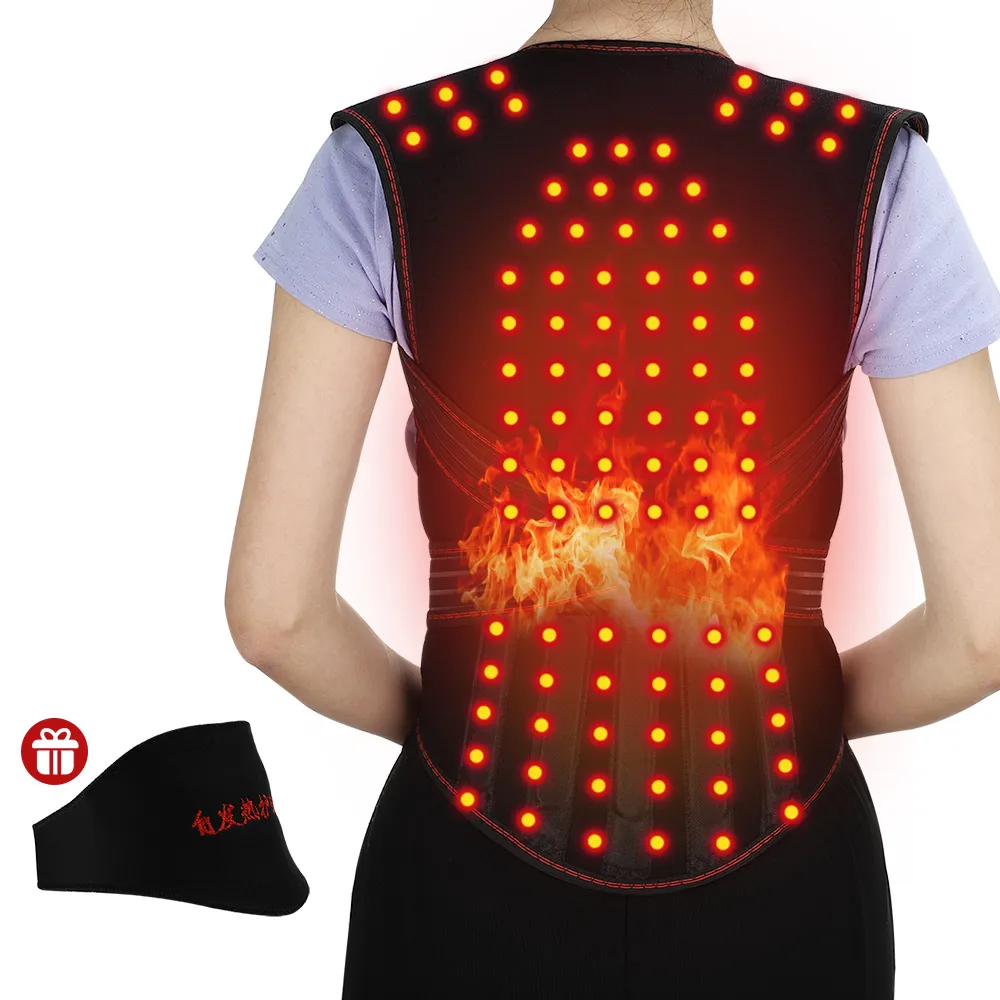 Tourmaline Self-heating Back Support 108pcs Magnets Therapy Spine Back Shoulder Lumbar Posture Corrector Vest Pain Relief Brace 210317