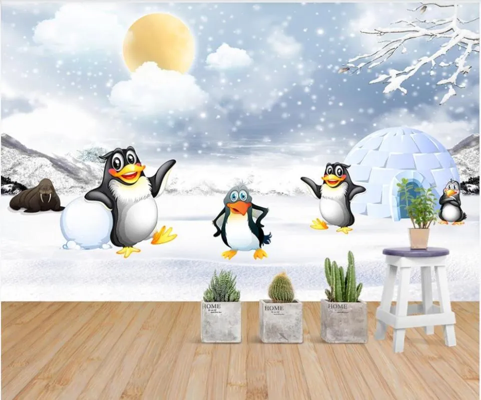 Wallpapers aangepaste muurschildering op de muur 3d po wallpaper pinguins in winterijs en sneeuwruimte voor 3 d Home Decorin Rolls