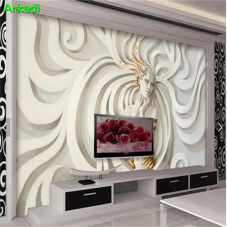 Wallpapers 3D reliëf figuur meisjes standbeeld wallpaper European Style woonkamer moderne minimalistische decoratieve muurschildering sofa tv achtergrond muur