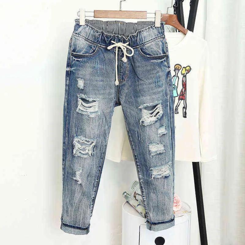 Летние разорванные парень джинсы для женщин мода свободно винтажная высокая талия плюс размер 5XL Pantalones Mujer Vaqueros Q58 211229