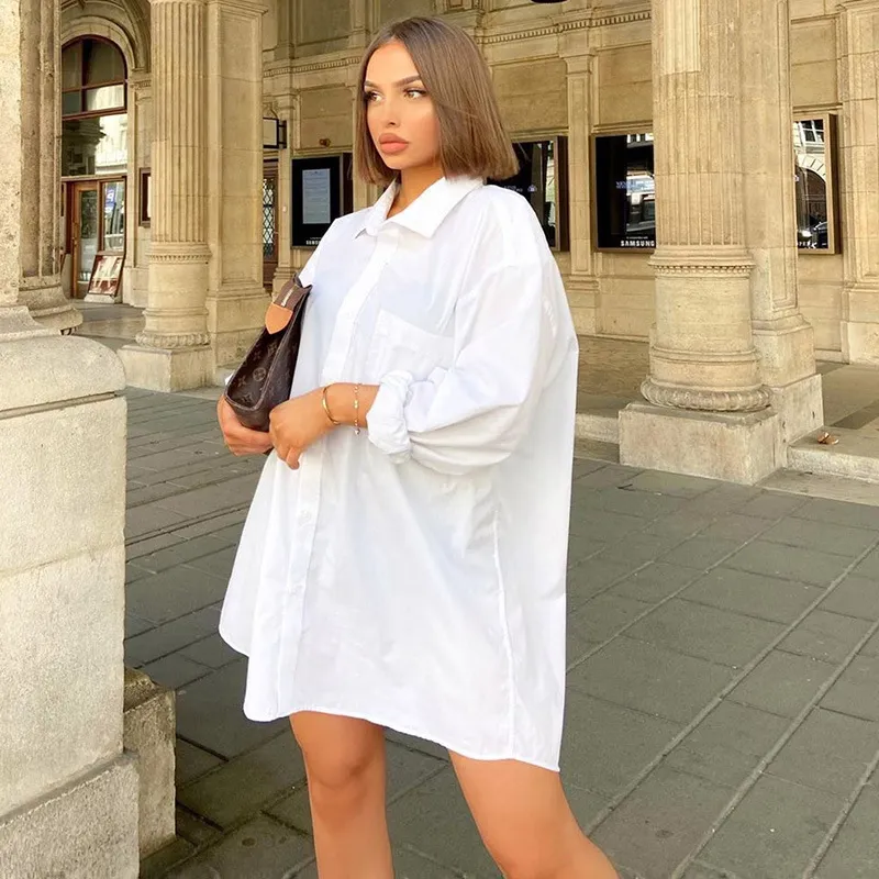 White Oversized Button Down Shirt Women s Long Sleeve Loose Casual Blouse Tops
