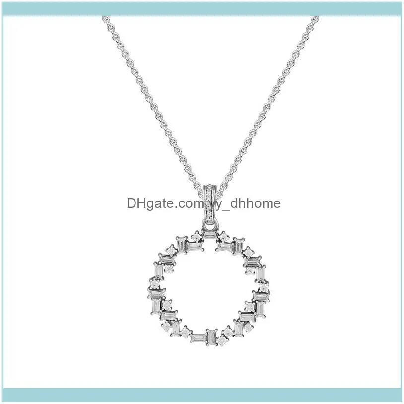Chains Authentic 925 Sterling Silver Shards Of Sparkles Round Necklace Fits For Original Women Gift Lover Wife,45cm