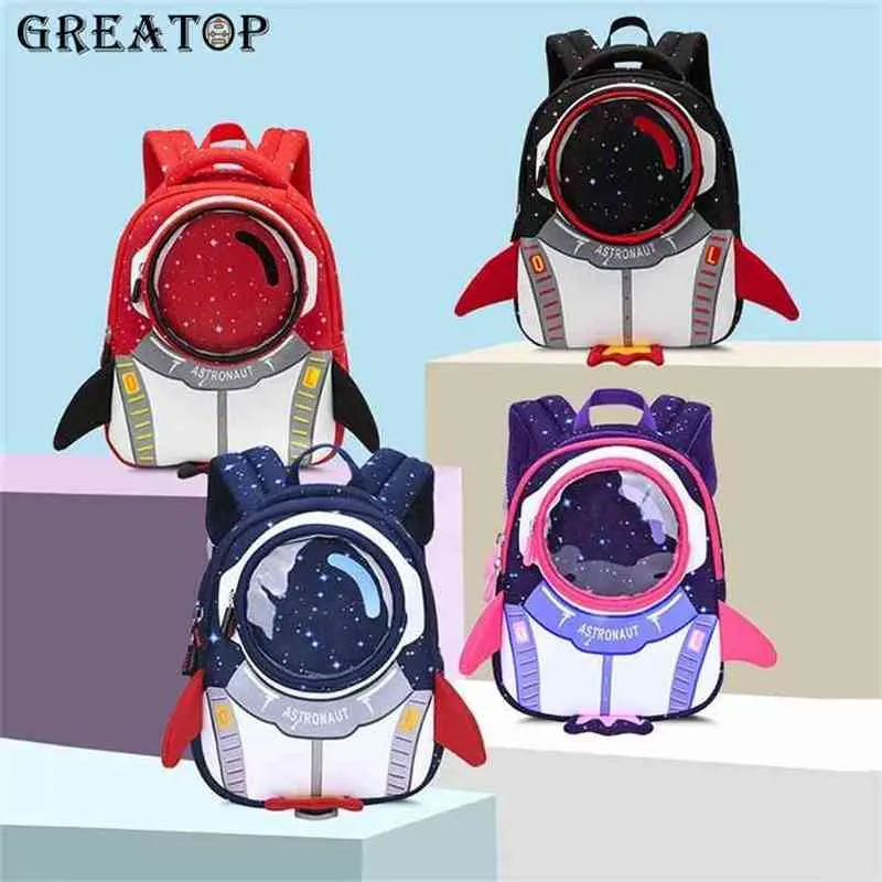 Greatop 3Dロケットキッズバックパックアンチロスト宇宙飛行士スクールバッグ防水漫画女の子Mochila Infantil 210809