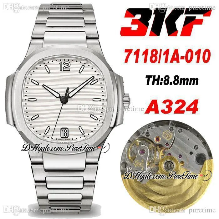 3KF 7118-1A-010 A324 Ultra Thin Automatic Ladies Watch 35.2mm Silver Texture Dial Stick Stainless Steel Bracelet Womens Watches Super Edition 2021 Puretime PTPP B2