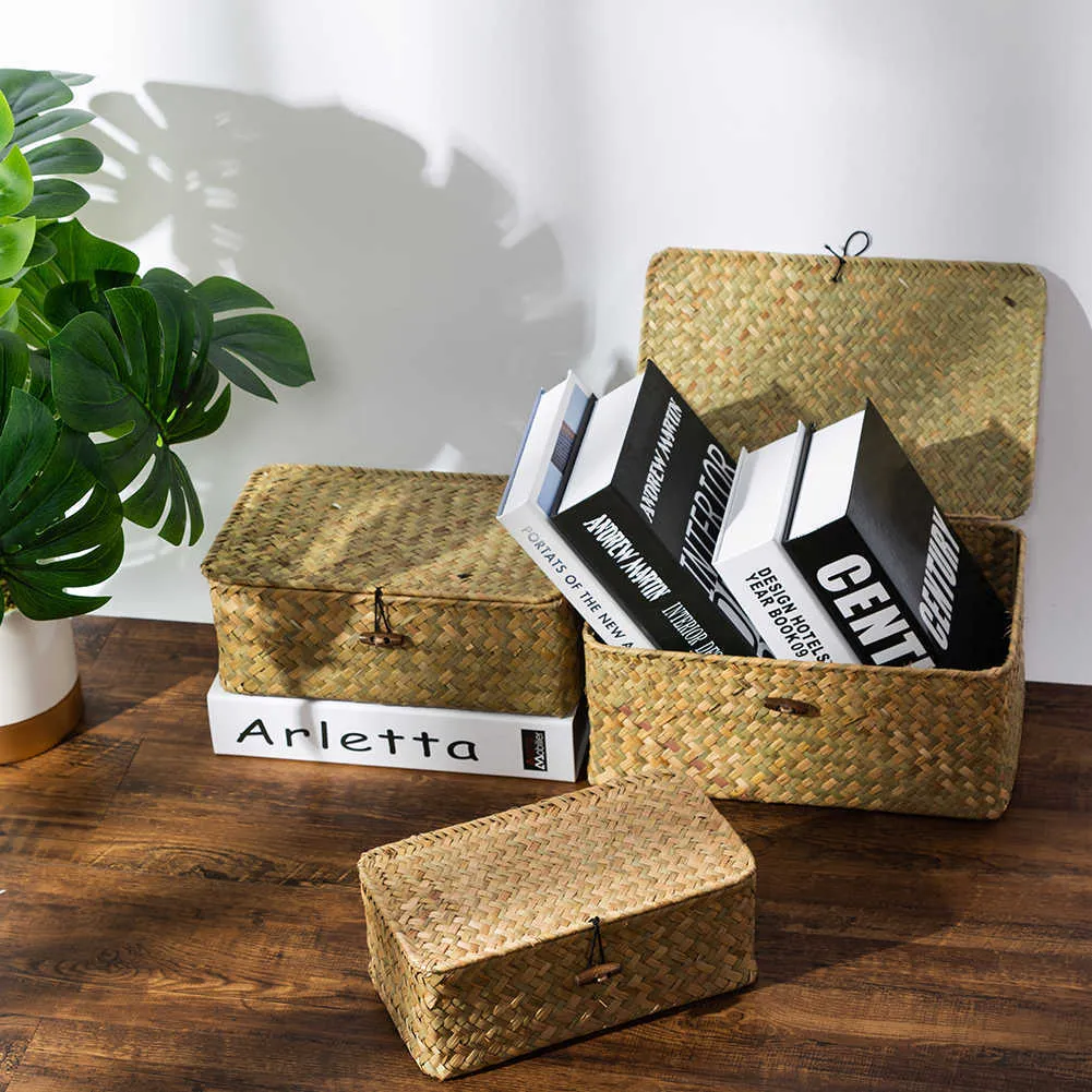 Handmade Rattan Storage Box With Lid Hand Woven Jewelry Wicker Makeup ...