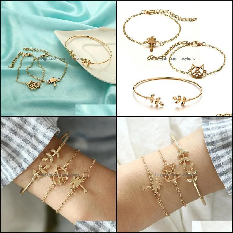 Fashion 3pcs/set Bangle Bracelet Metal Women Cat Cute Fairy Classic Light Yellow Gold Color Bracele For Jewelry