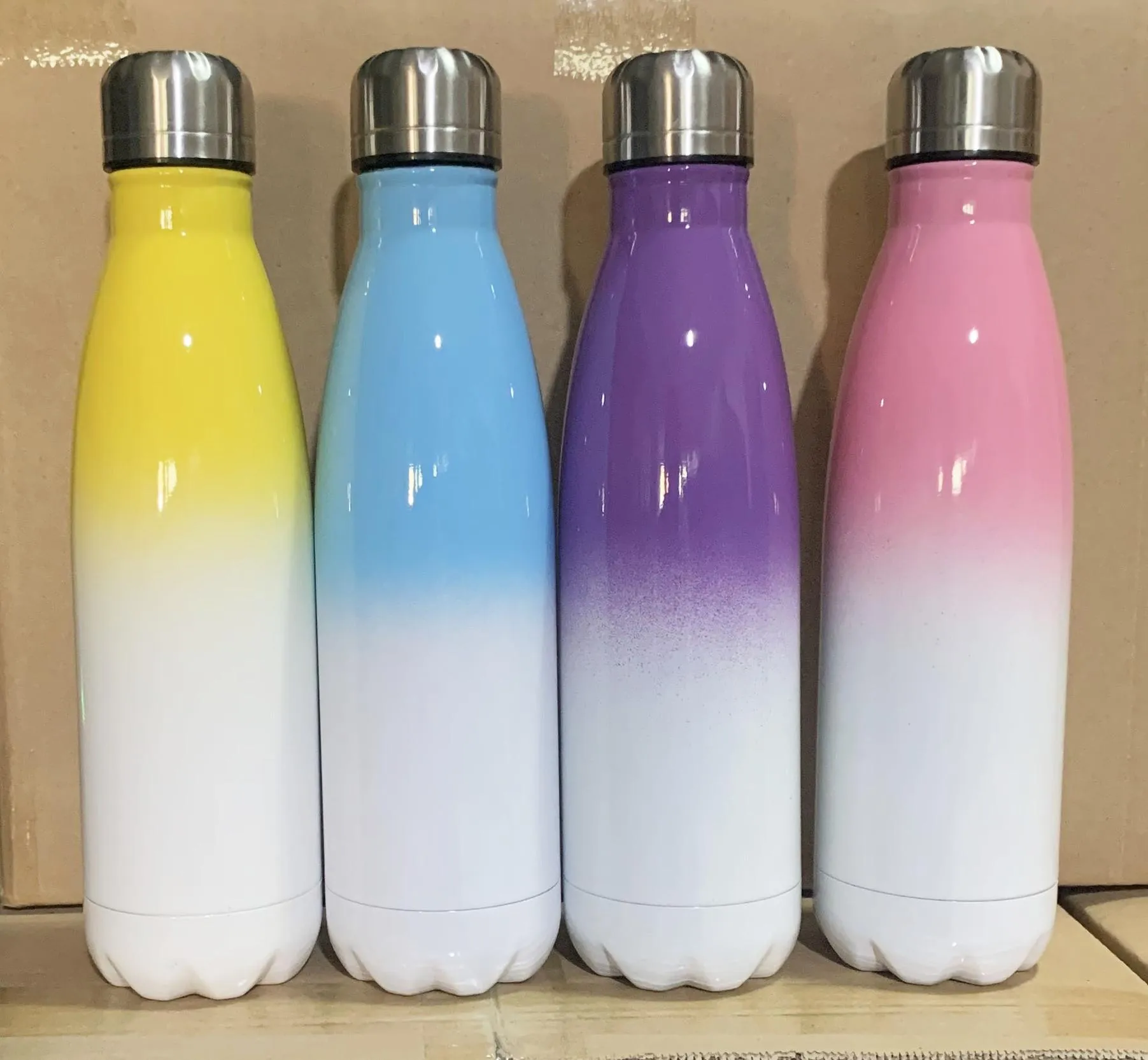 17oz Sublimation Cola Water Bottles Gradient Colors with coat color changing cola Cups 500ml Blank Stainless Steel drinking bottle