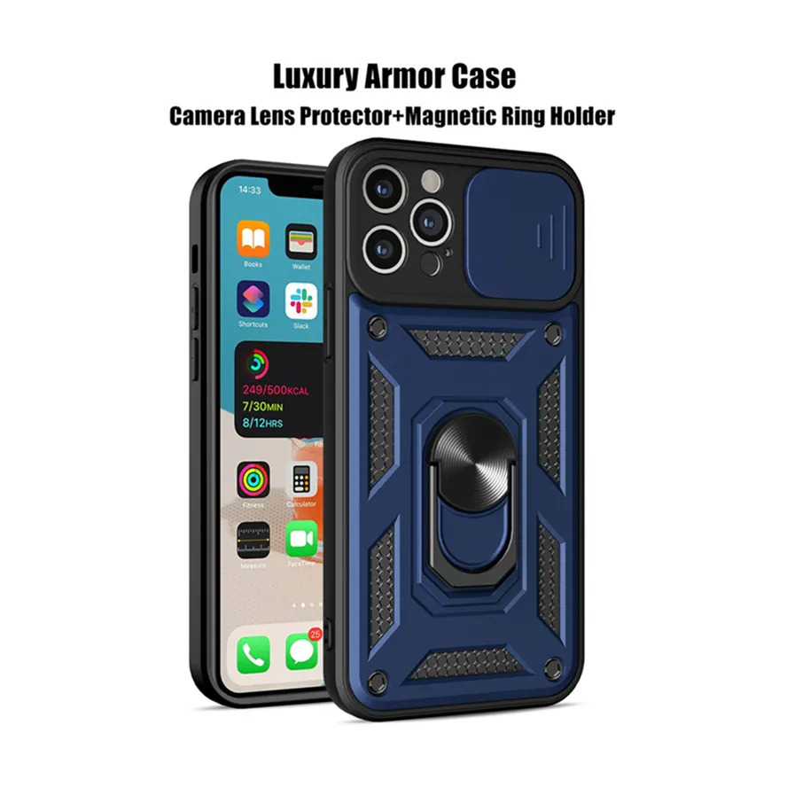 ShockoProof Armor Cases Camera Lens Protector Magnetisk ringhållare Baklucka för iPhone 11 12 Pro Max XR XS X 7 8 Plus