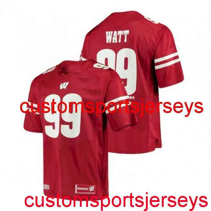 مخيط NCAA للرجال نساء الشباب Wisconsin Badgers # 99 JJ Watt Jersey Red Football مخصص أي اسم رقم XS-5XL 6XL