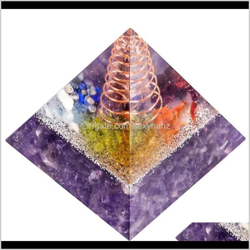 TUMBEELLUWA Chakra Crystal Orgonite Pyramid Energy Generator with Copper Wire Rock Quartz Point for Yoga Meditation Balancing