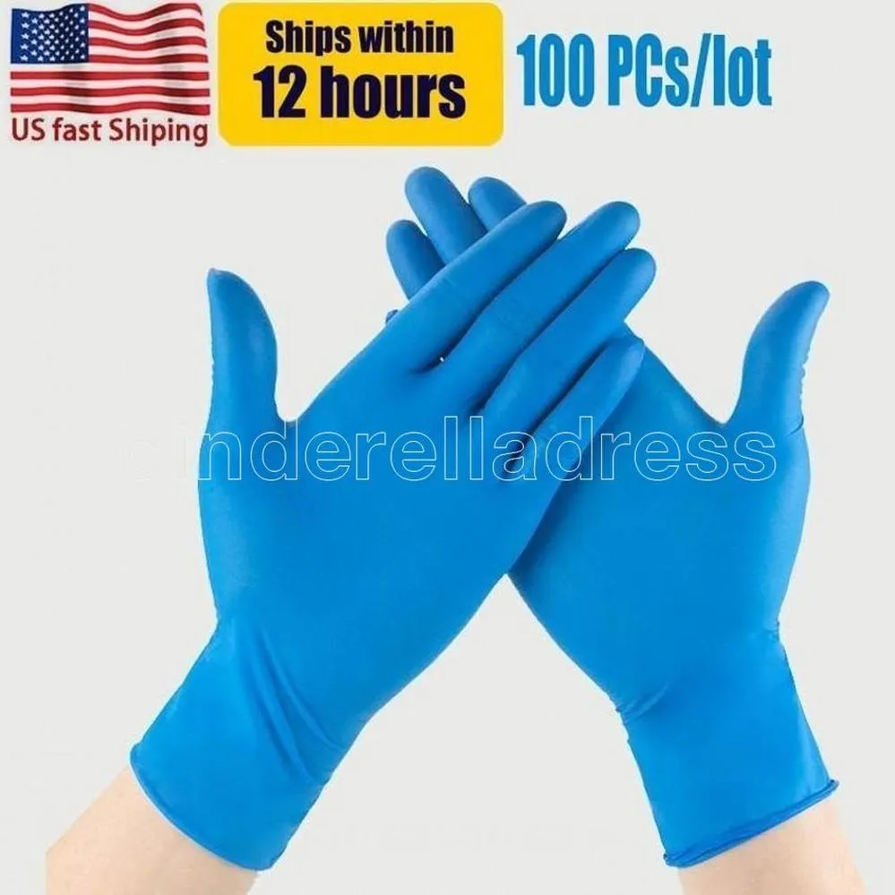 US Stock Blue Nitryl Rękawiczki jednorazowe proszkowe Bezpłatne (nie lateksowe) Pack 100 sztuk Rękawiczki Anti-Skid Rękawiczki przeciwciwne Hurtownia