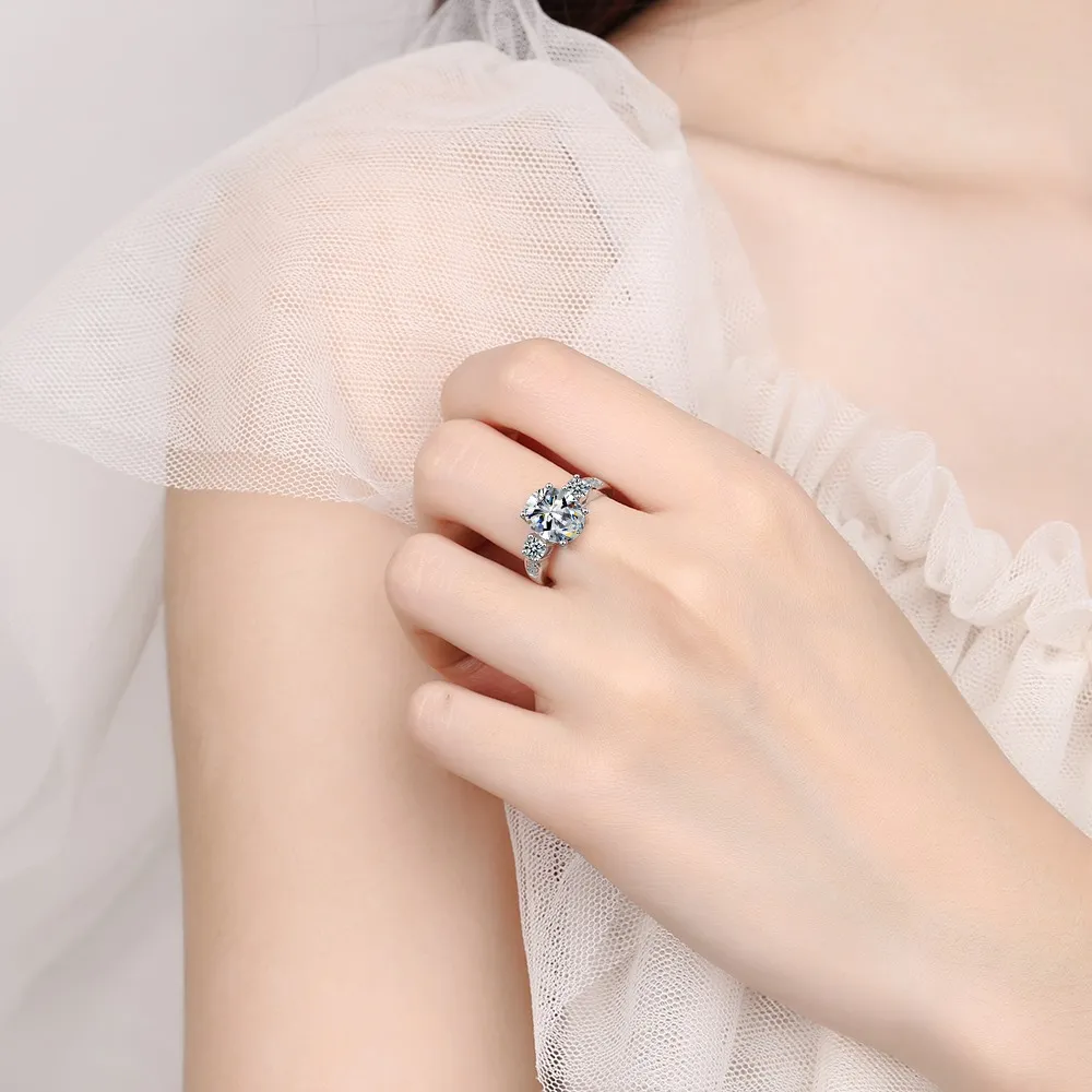Anillo clásico chapado en cobre con forma ovalada y circonita cúbica, anillo de compromiso de eternidad, anillo de boda para mujer (ajustable)