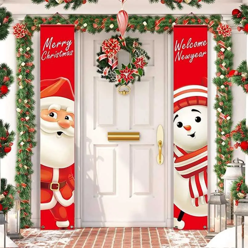 Santa Claus Puerta de Navidad Banner Feliz Navidad Adornos para el hogar Adorno de Navidad Navidad Regalo de Navidad Año 2022 211104