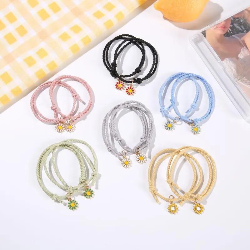 Link, Chain 2pcs Small Daisies Couple Bracelet Multi-color Adjustable Handmad Simple Durable Jewelry Gifts For Women Men NOV99