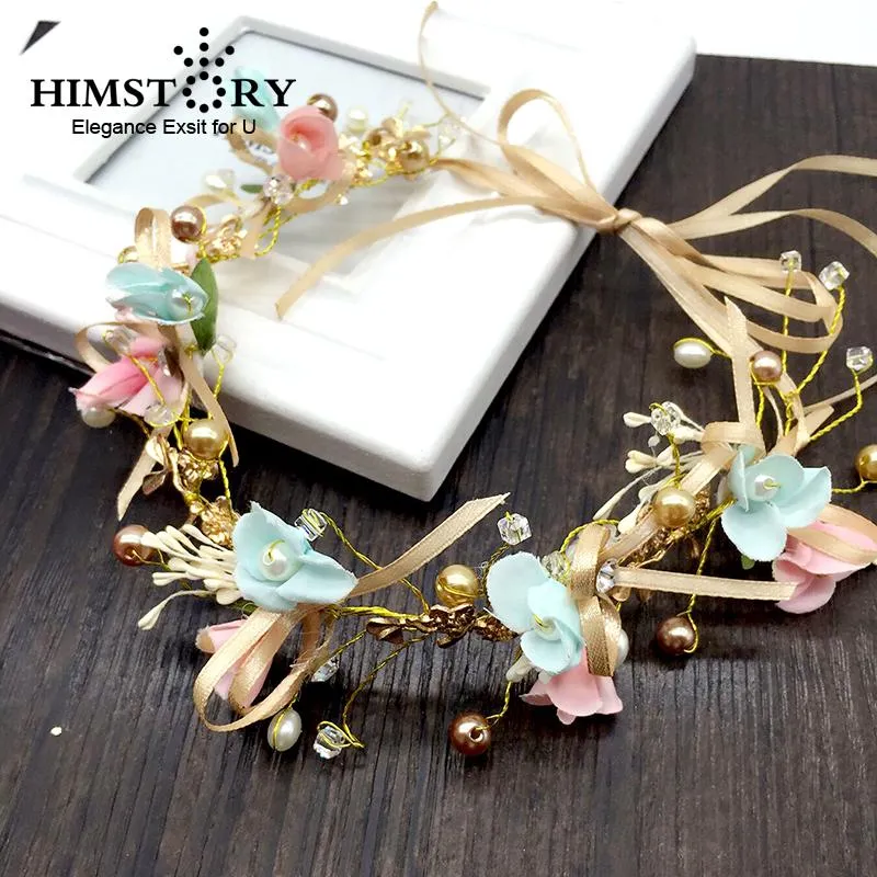 Pinzas para el cabello Pasadores HIMSTORY Diadema de perlas hecha a mano Diadema floral Mujeres Adornos de joyería lindos Corona nupcial Accesorios de boda Regalos