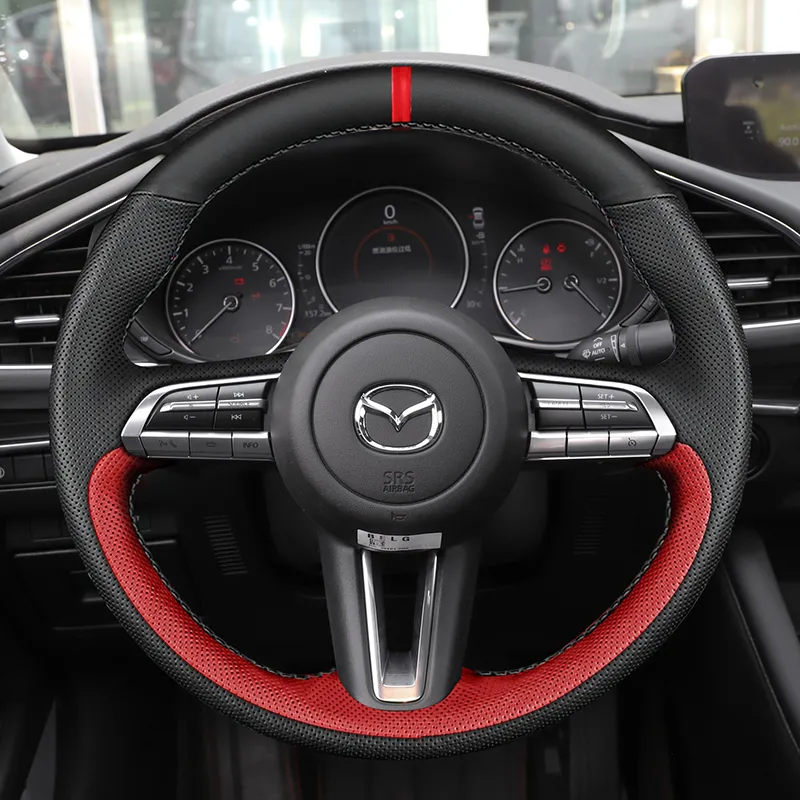 For Mazda 6/3 onxela CX4 atenza CX5 CX30 CX8 DIY custom leather carbon fiber hand-sewn steering wheel cover car wheel cover