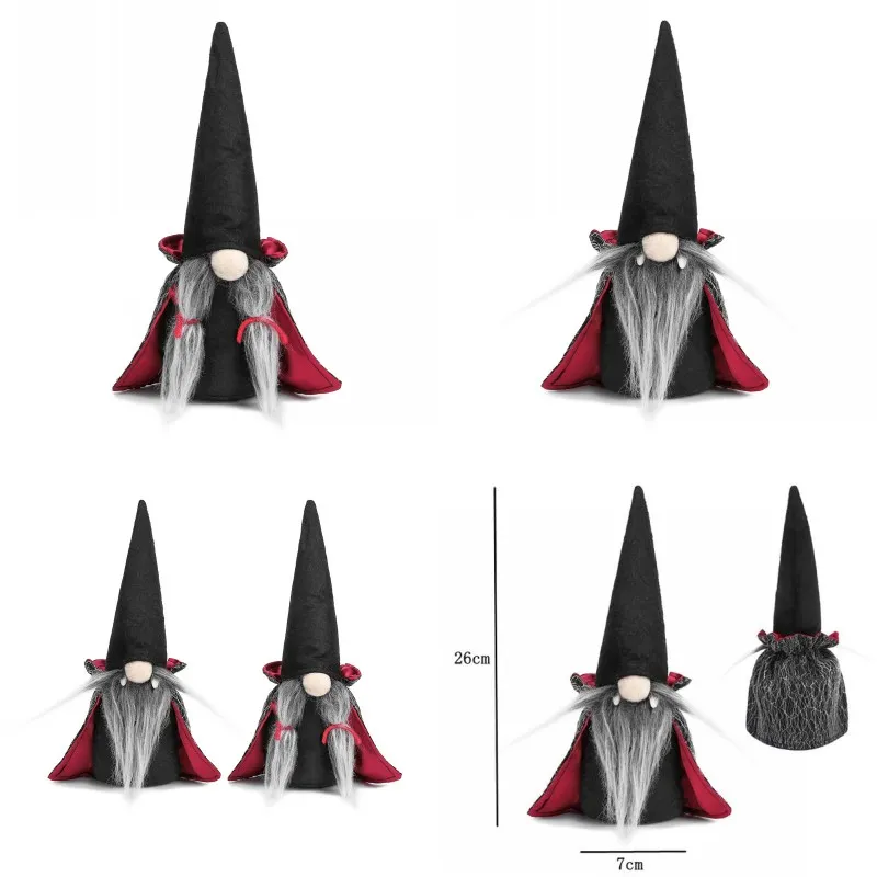 Akcesoria Halloween Festiwal Ghost Festival Party Supplies Decorate Prop Cloth Dwarf Czarny Czarownica Cloak Kapelusz bez twarzy Brodaty Doll Wyświetlacz Okno Ozdoby 9 31YW Y2