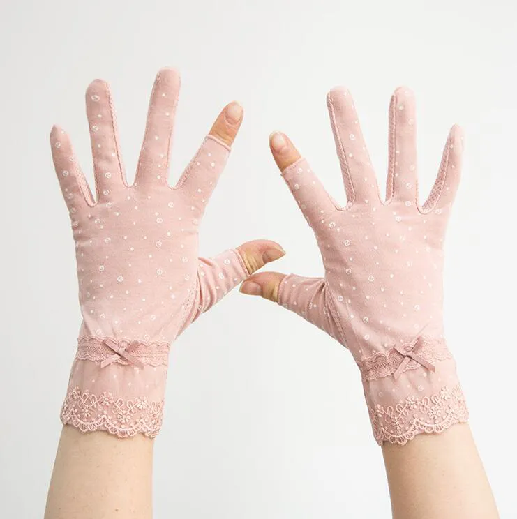 オープン2本の指の手袋の女性の薄い日焼け止めの走行滑り止め綿の短い夏の漏れ指の春と秋の半分の指