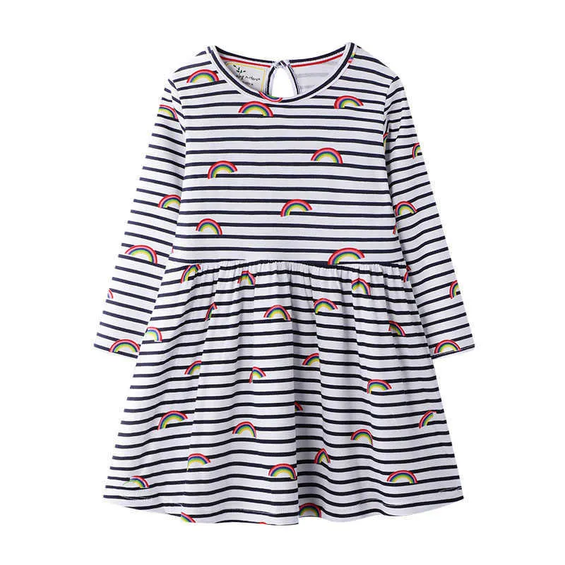 Hoppmätare Ankomst Barnens prinsessa Klänningar Rainbow Print Stripe Kids Party for Girls Wear Baby Costume 210529