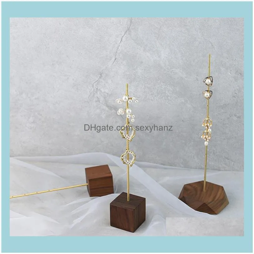 2Pcs Simple Walnut Beech Wood Earring Display Stand Princess Jewelry Shooti Props B Small Pouches, Bags