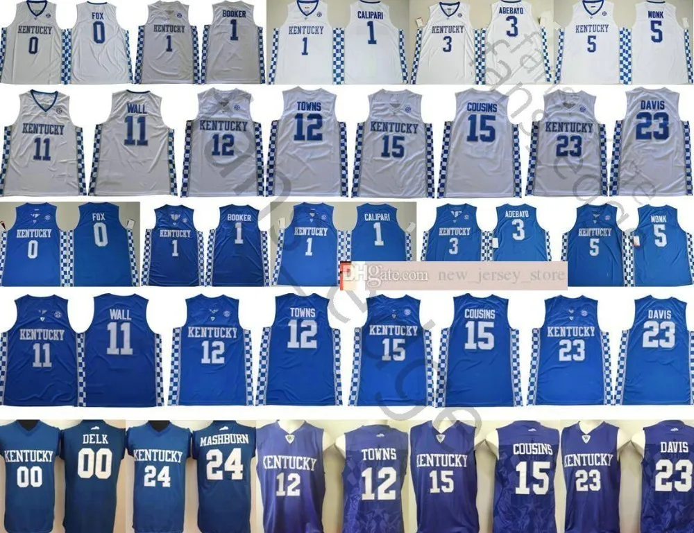 Custom XS-6XL NCAA Kentucky Wildcats 0 Fox 5 Monk 3 Adebayo John11 Wall 12 Towns 15 Cousins Anthony 23 Davis Devin 1 부커 스티치 농구 저지 맨 키즈