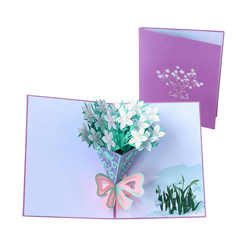 PopUp Greeting Card Handmade Flower Bouquet Greeting Card Paper Card  Birthday Invitation Postcard For Women Men Gift Popup Greeting Cards