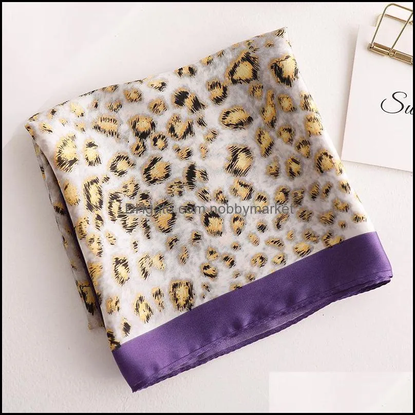 Fashion Women Scarf Luxury Leopard Print Pure Silk Feeling Shawl Scarfs Foulard Square HeadBand Scarves Wraps