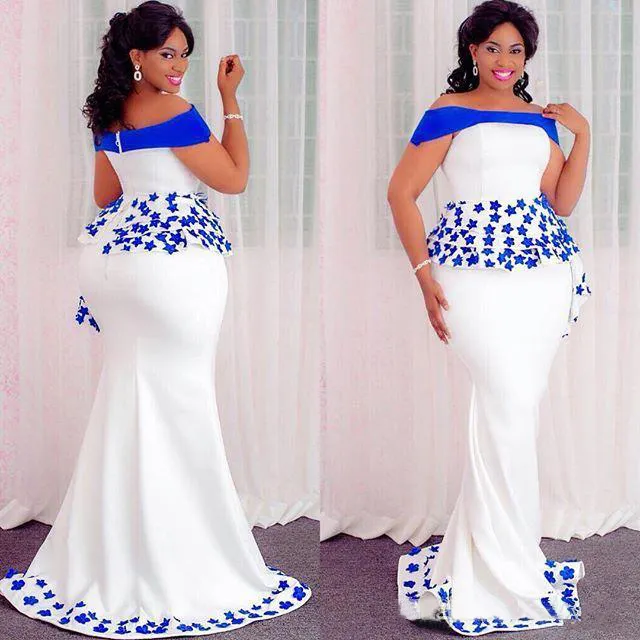 Off Shoulder Mermaid African Evening Gowns With Peplum And Lace