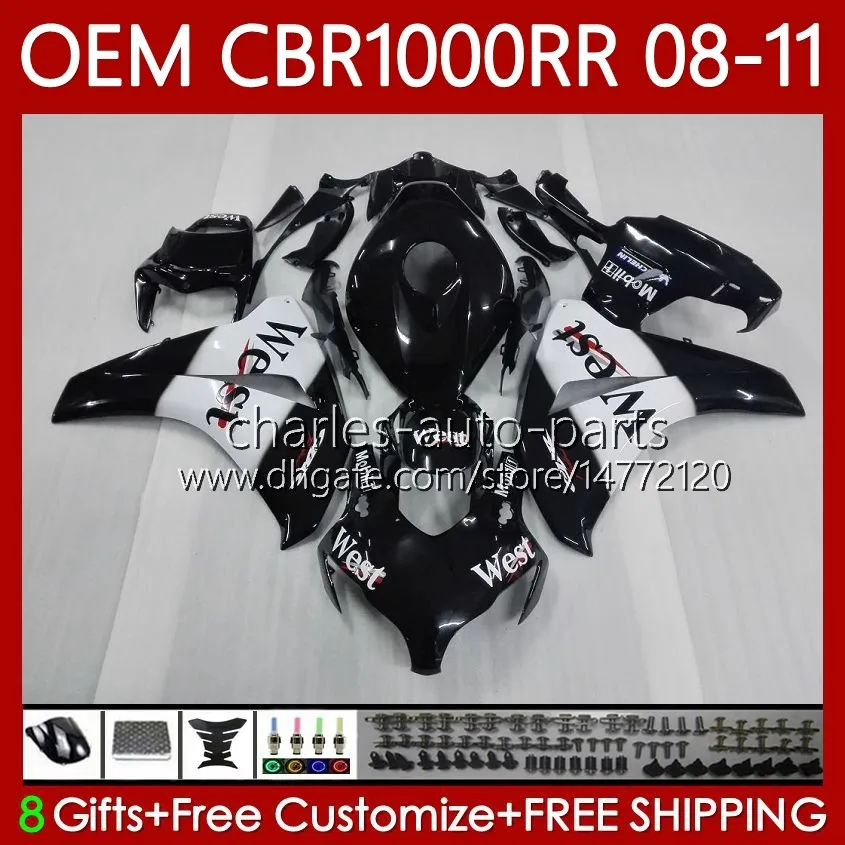 حقن العفن لهوندا Body CBR1000 CBR 1000 RR CC 08-11 هيكل السيارة 60NO.5 Black West Blk CBR 1000RR 1000CC CBR1000RR 08 09 10 11 CBR-1000 2008 2009 2011 OEM Fairing