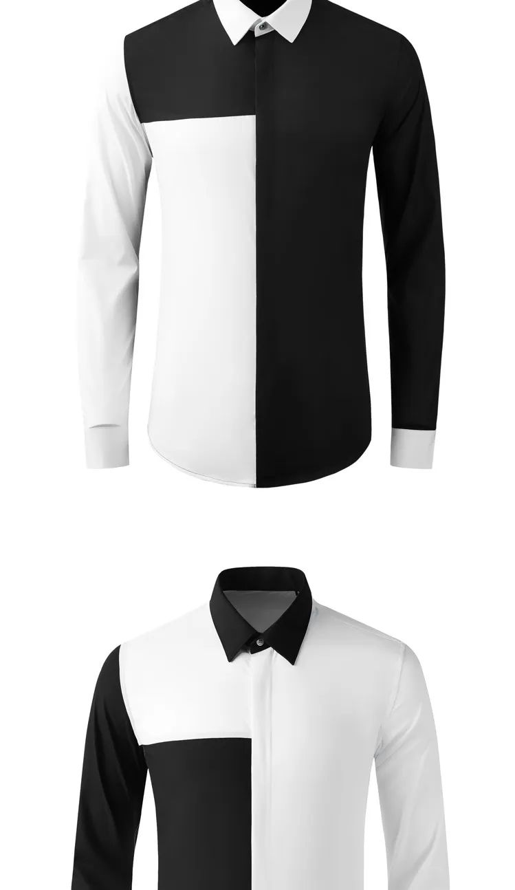 Luxury Contrast Collar Dress Shirt Long Sleeve Black And White Contrast