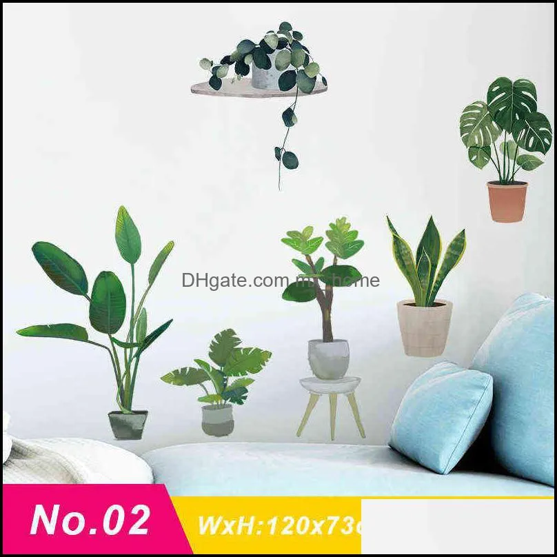 Decorative Stickers Nordic Large Green Leaf Potted Wall for Home Removble Viny Decals Living room Bedroom Murals 1112